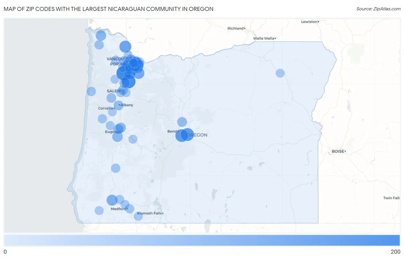 Zip Codes with the Largest Nicaraguan Community in Oregon Map