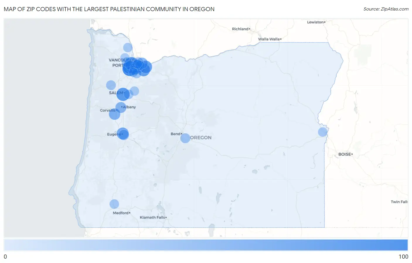 Zip Codes with the Largest Palestinian Community in Oregon Map