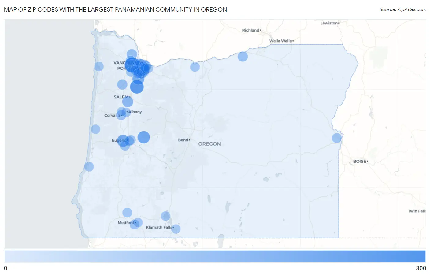 Zip Codes with the Largest Panamanian Community in Oregon Map