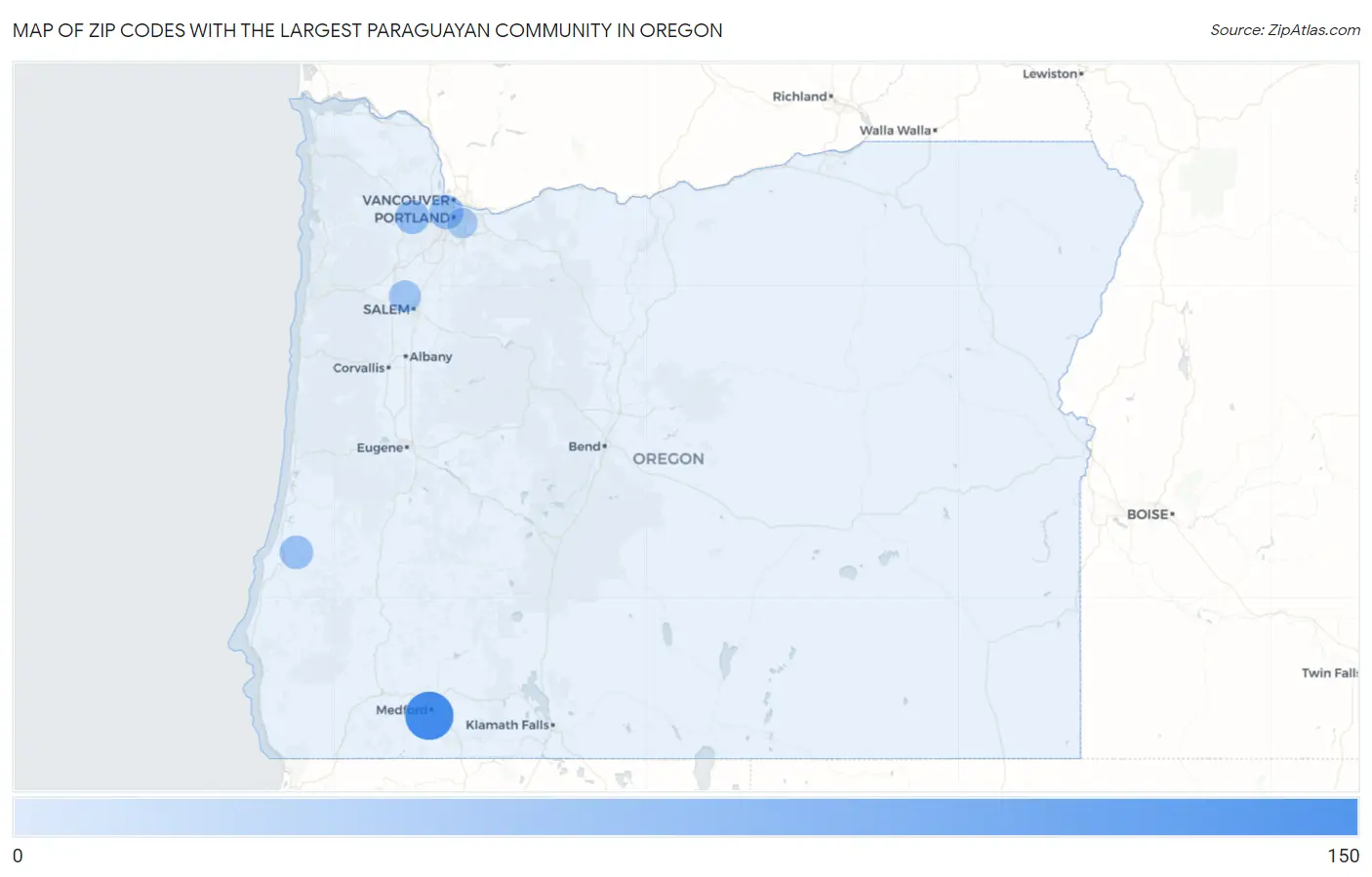 Zip Codes with the Largest Paraguayan Community in Oregon Map