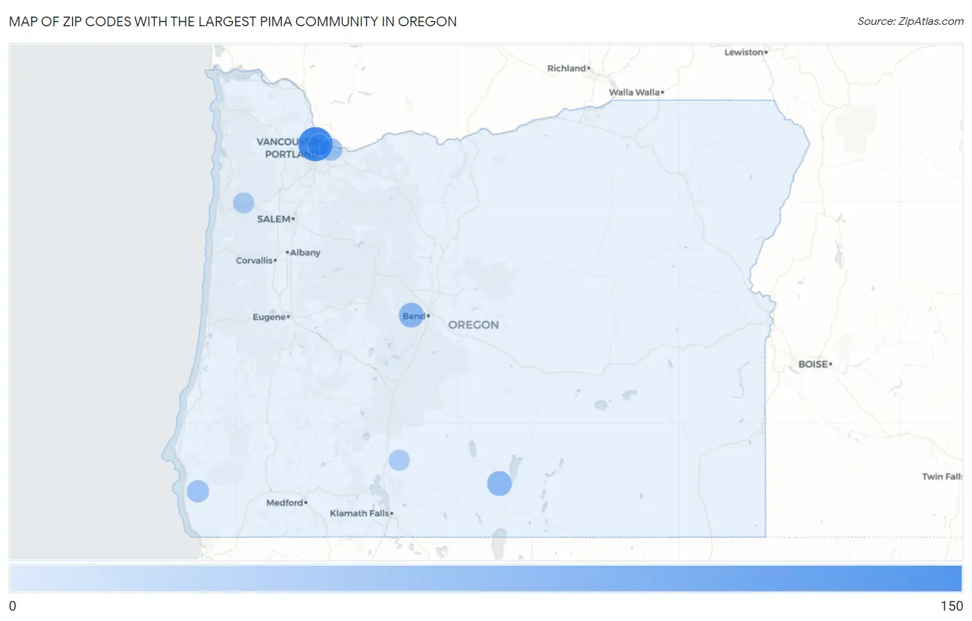 Zip Codes with the Largest Pima Community in Oregon Map