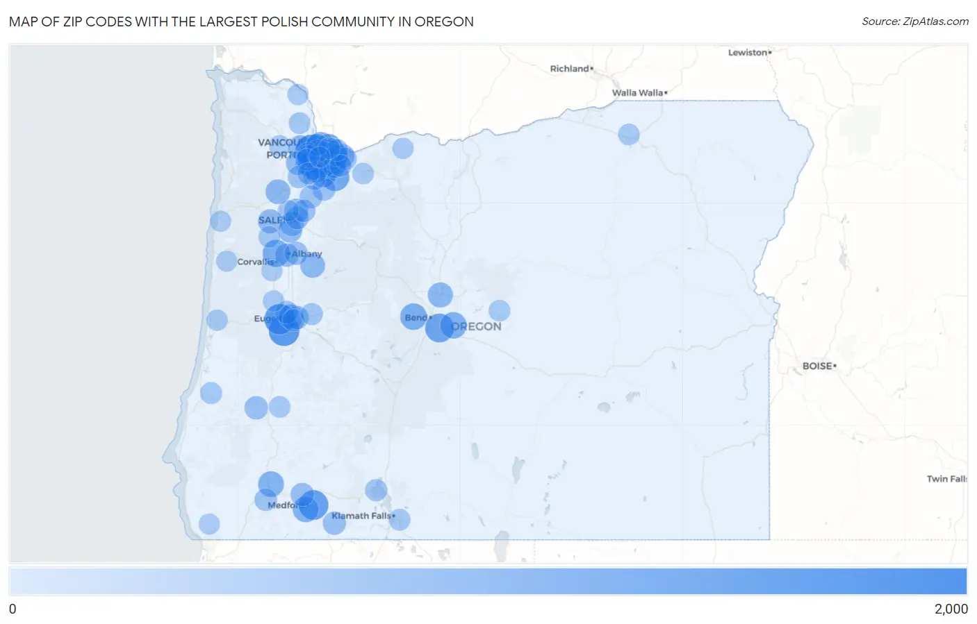 Zip Codes with the Largest Polish Community in Oregon Map