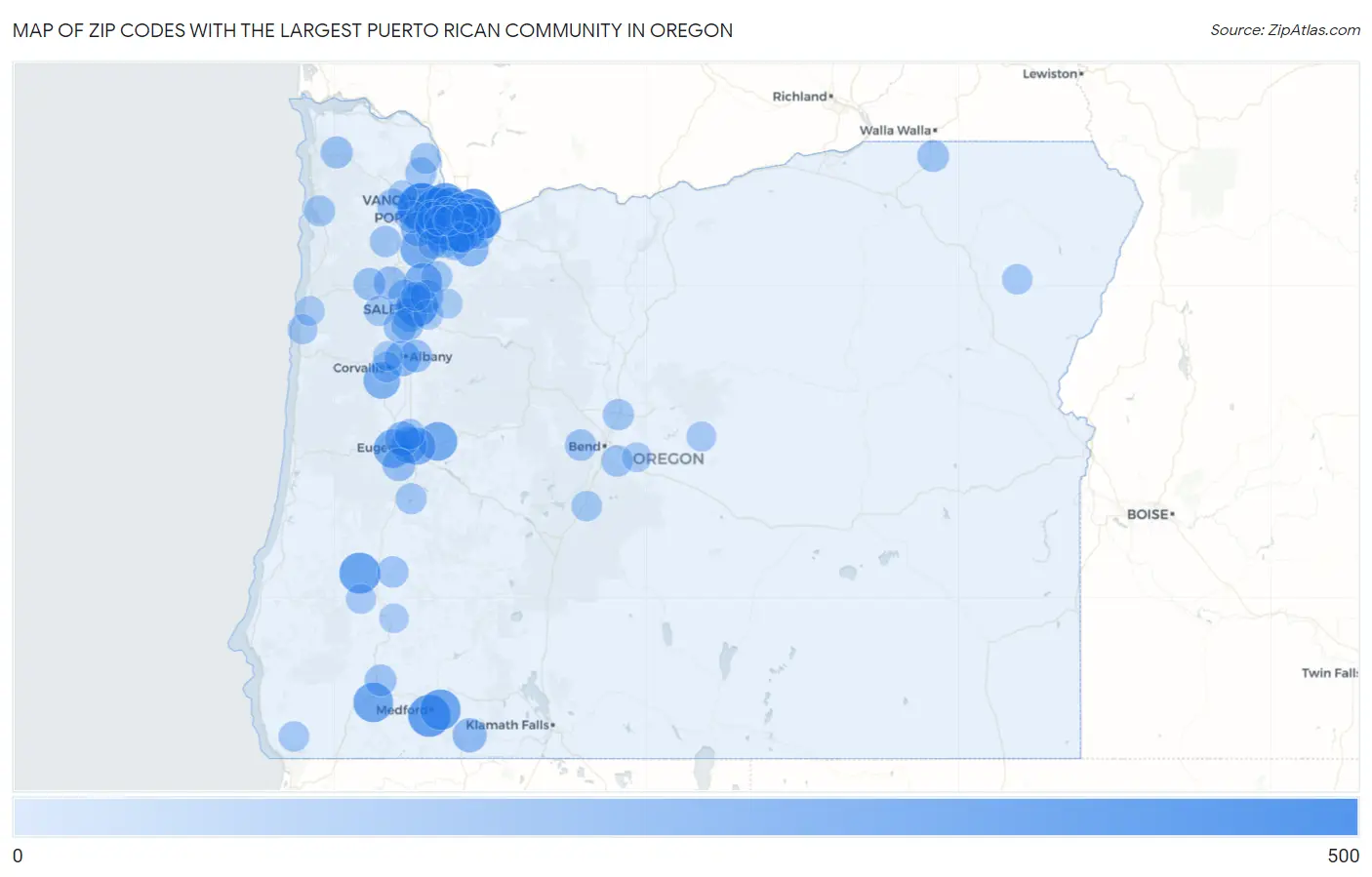 Zip Codes with the Largest Puerto Rican Community in Oregon Map
