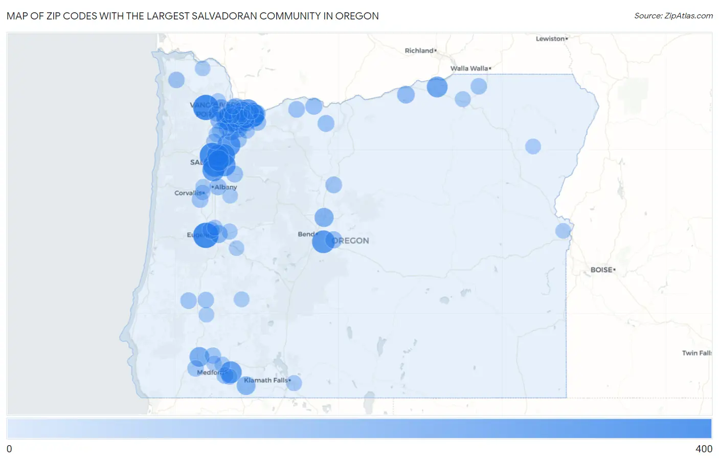 Zip Codes with the Largest Salvadoran Community in Oregon Map