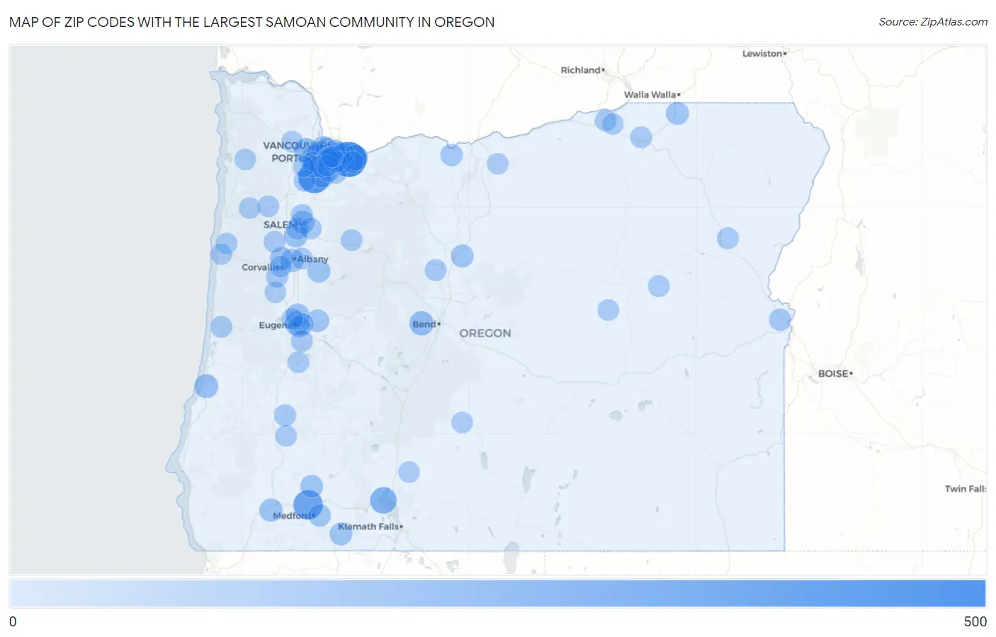 Zip Codes with the Largest Samoan Community in Oregon Map
