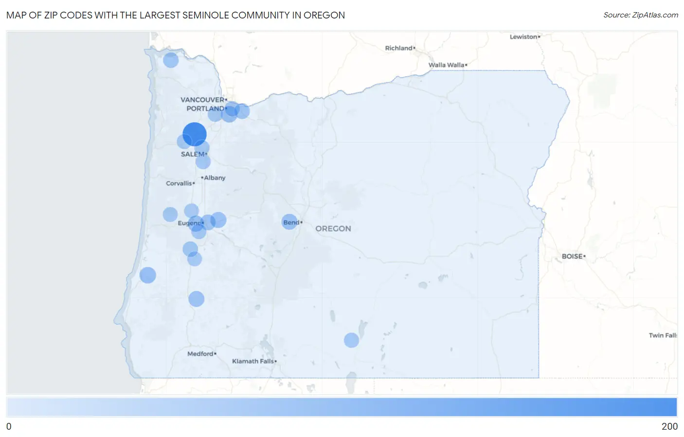 Zip Codes with the Largest Seminole Community in Oregon Map