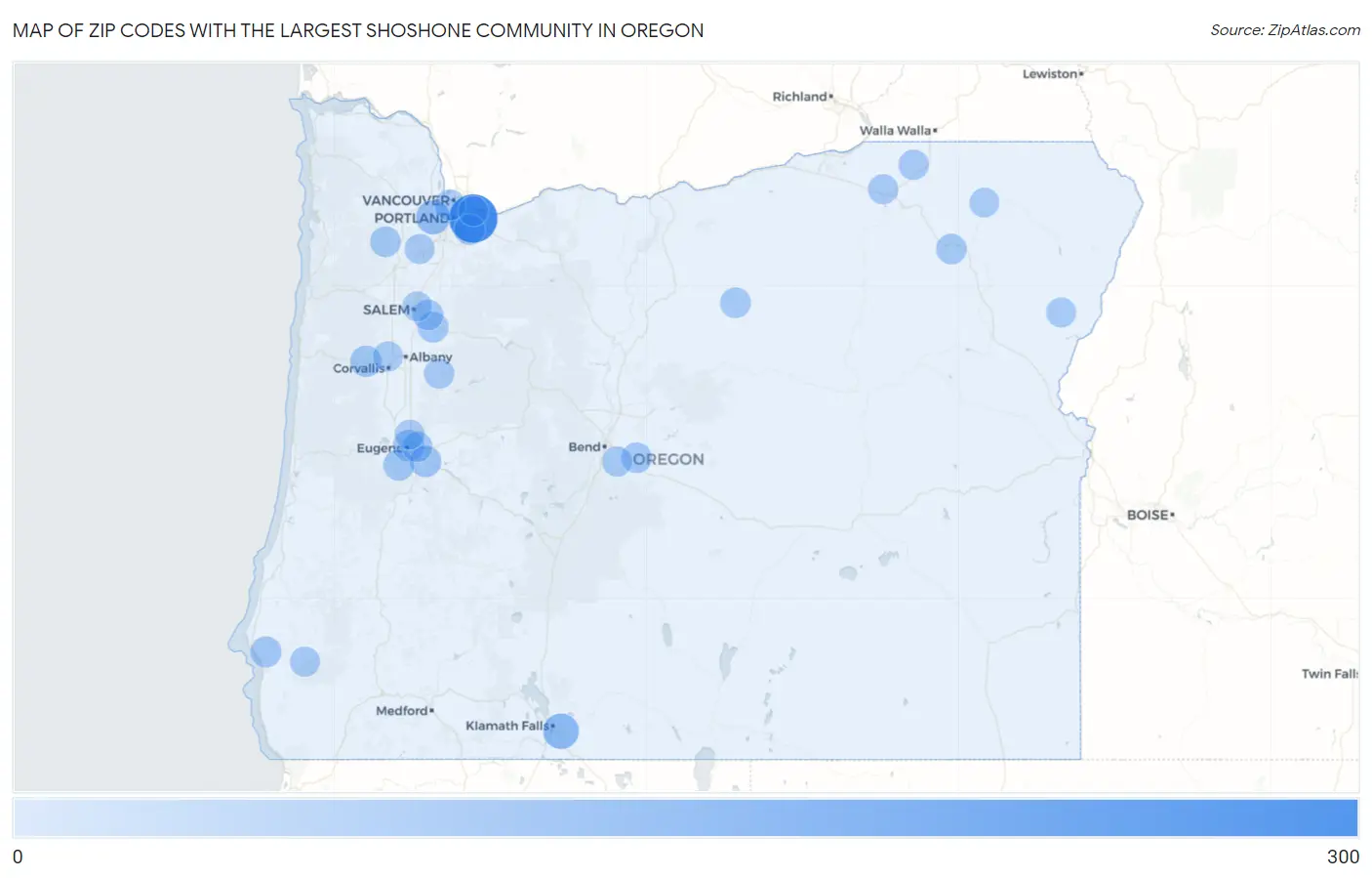 Zip Codes with the Largest Shoshone Community in Oregon Map