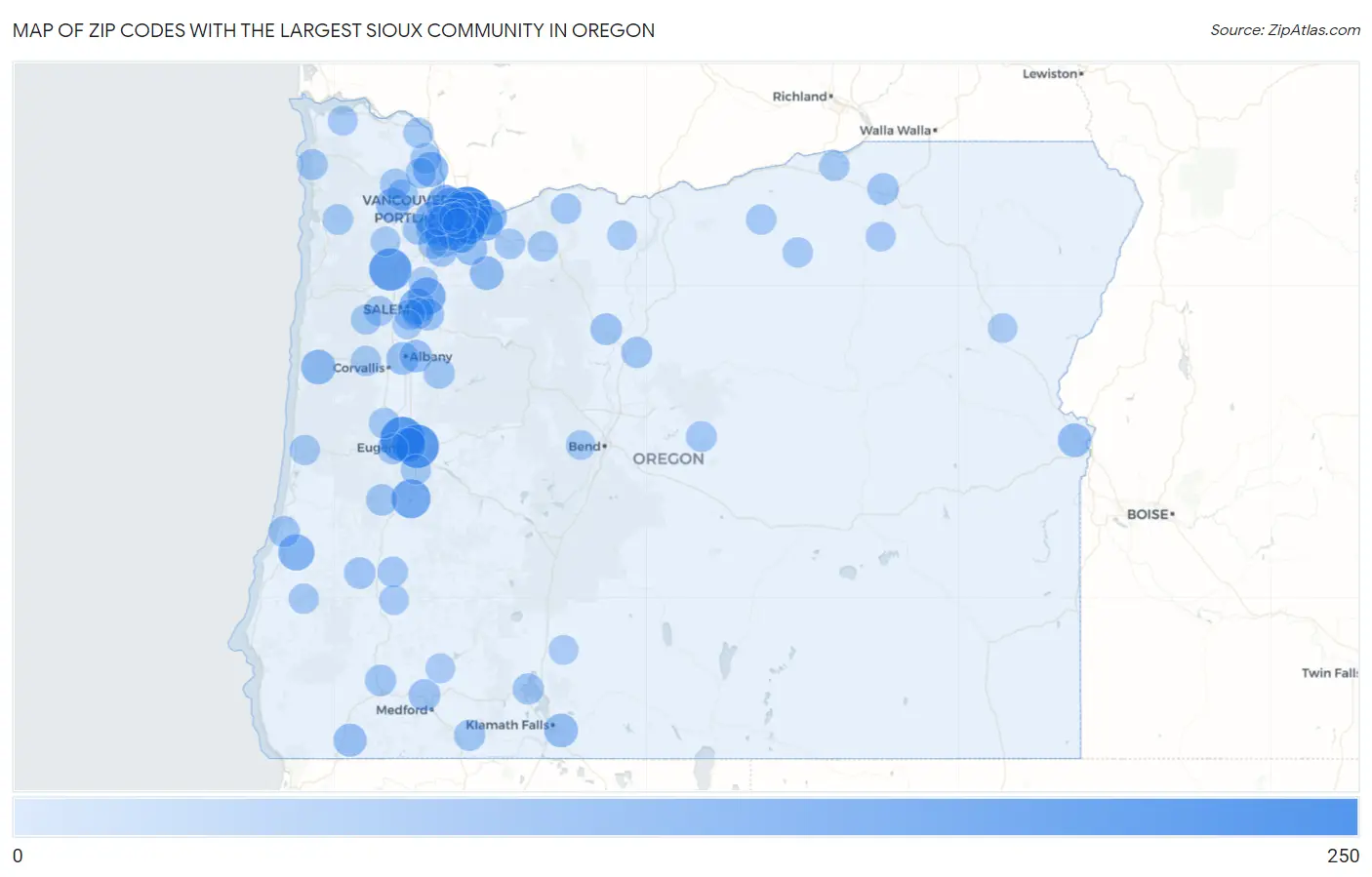 Zip Codes with the Largest Sioux Community in Oregon Map