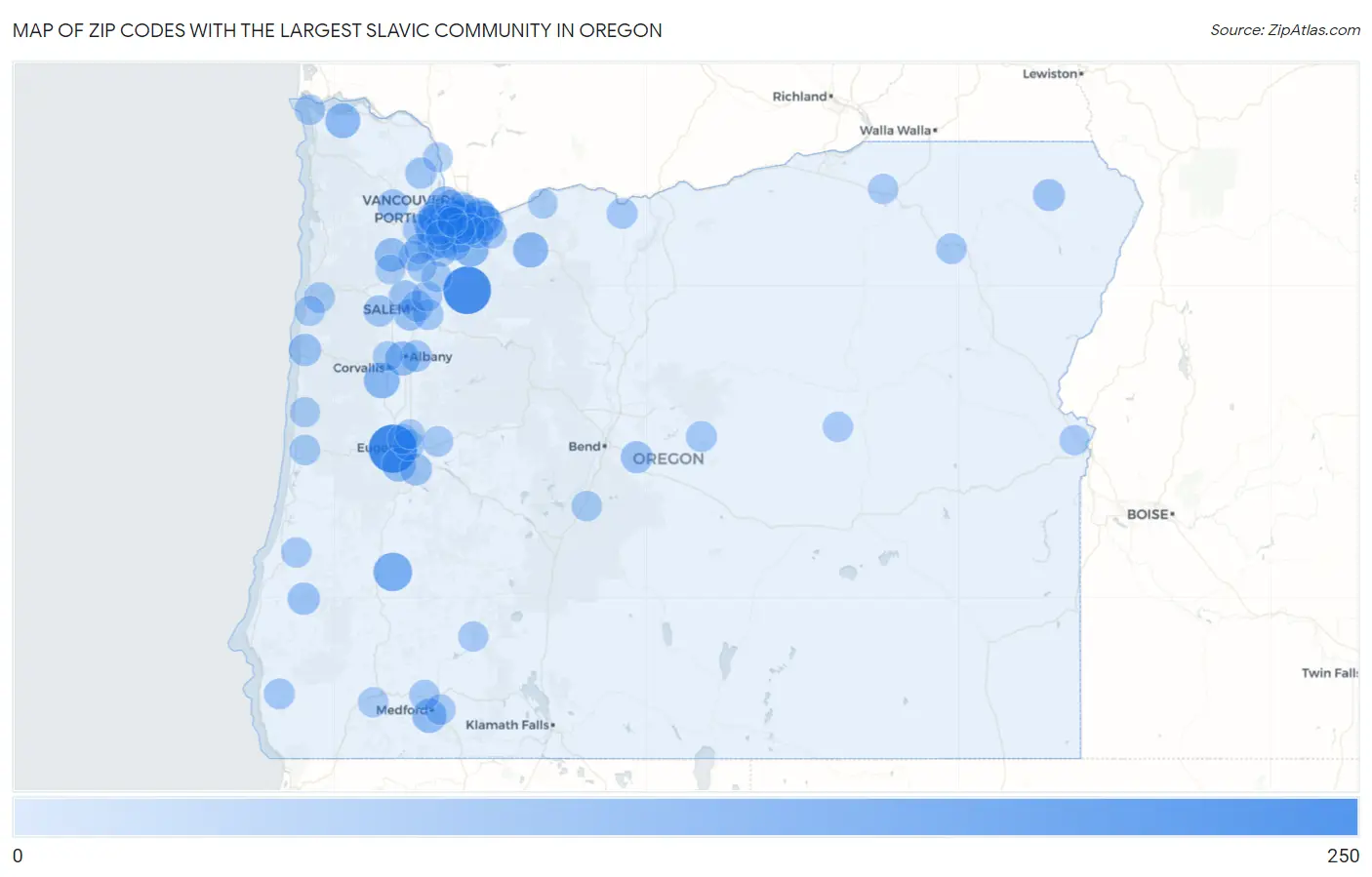 Zip Codes with the Largest Slavic Community in Oregon Map