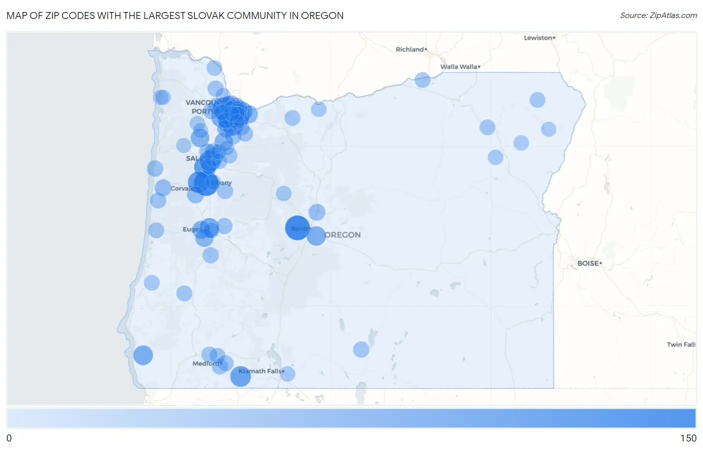 Zip Codes with the Largest Slovak Community in Oregon Map