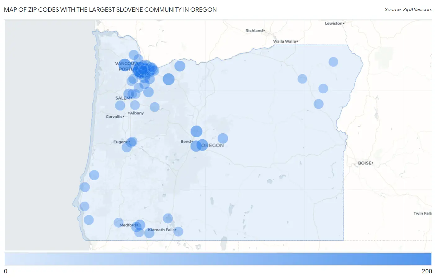 Zip Codes with the Largest Slovene Community in Oregon Map