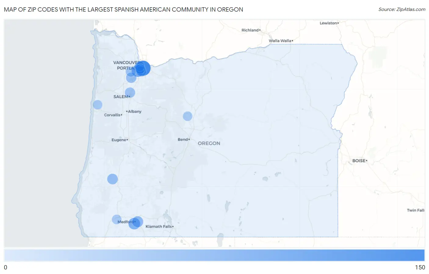 Zip Codes with the Largest Spanish American Community in Oregon Map