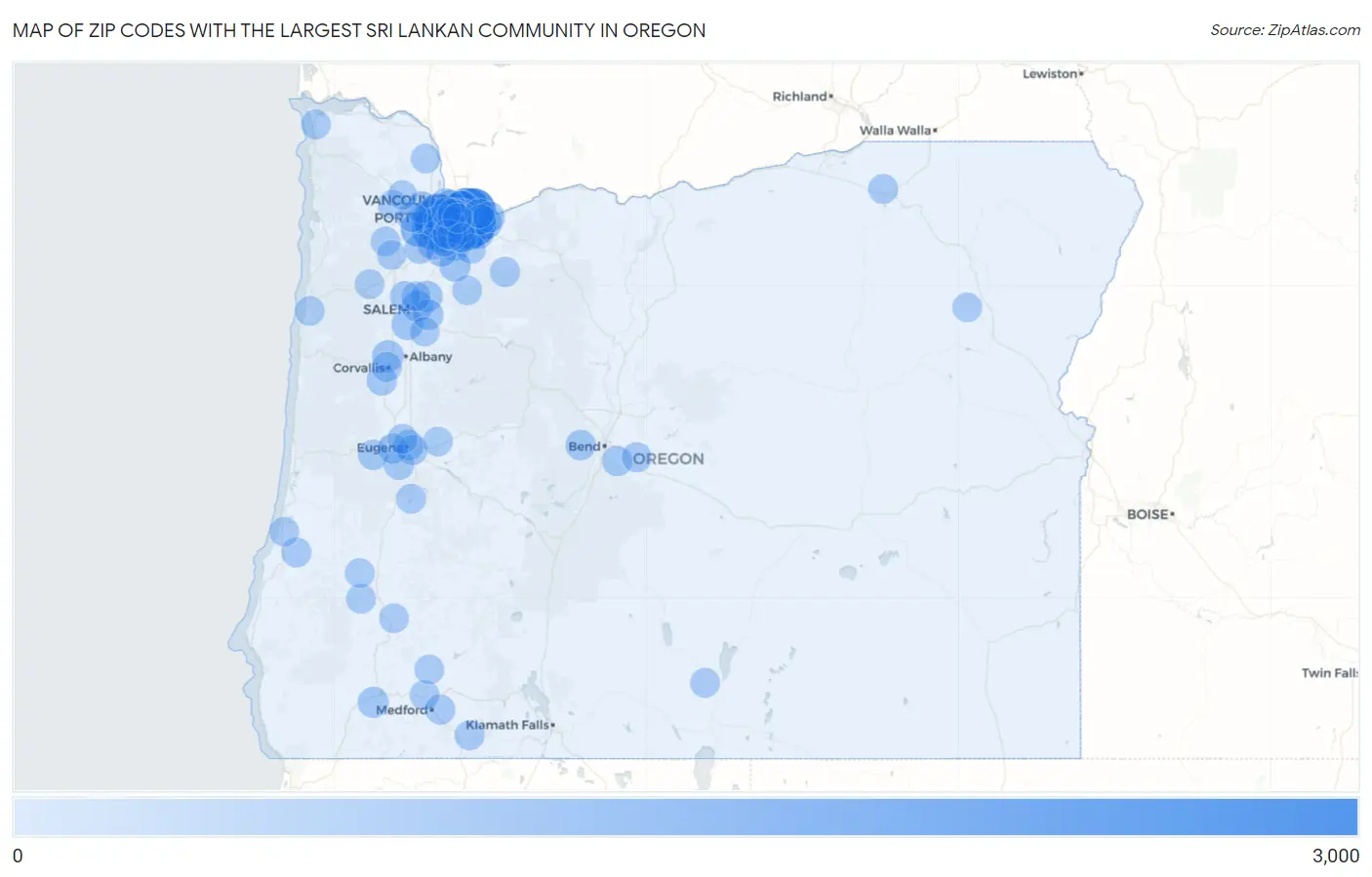 Zip Codes with the Largest Sri Lankan Community in Oregon Map