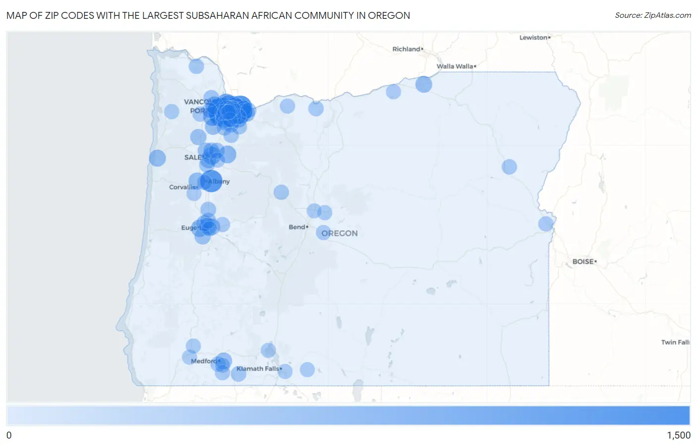 Zip Codes with the Largest Subsaharan African Community in Oregon Map