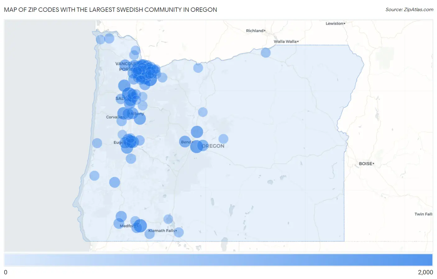 Zip Codes with the Largest Swedish Community in Oregon Map