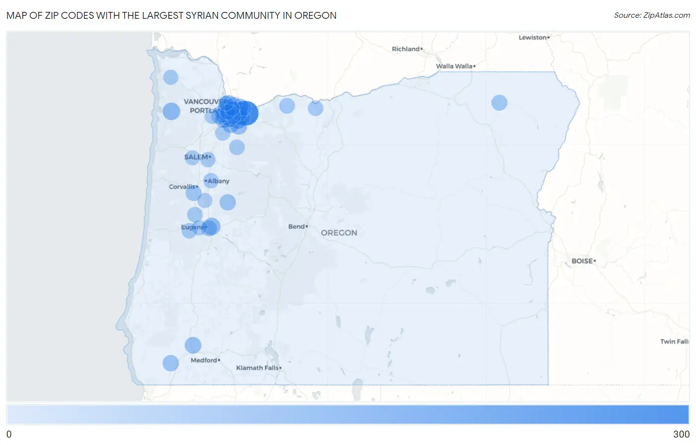 Zip Codes with the Largest Syrian Community in Oregon Map