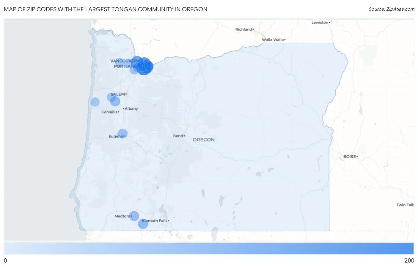 Zip Codes with the Largest Tongan Community in Oregon Map