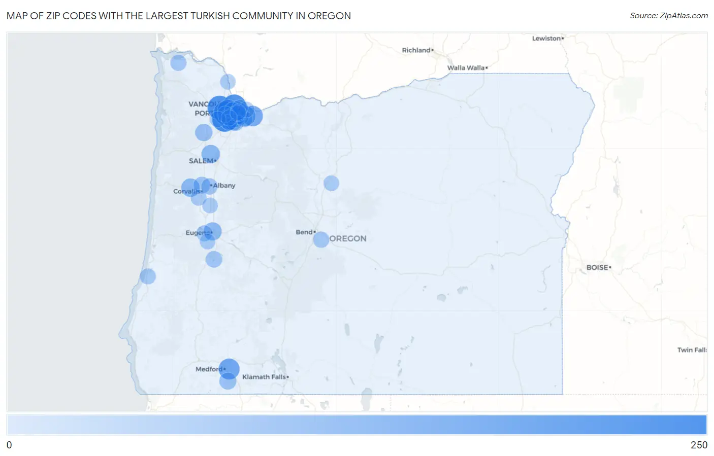 Zip Codes with the Largest Turkish Community in Oregon Map