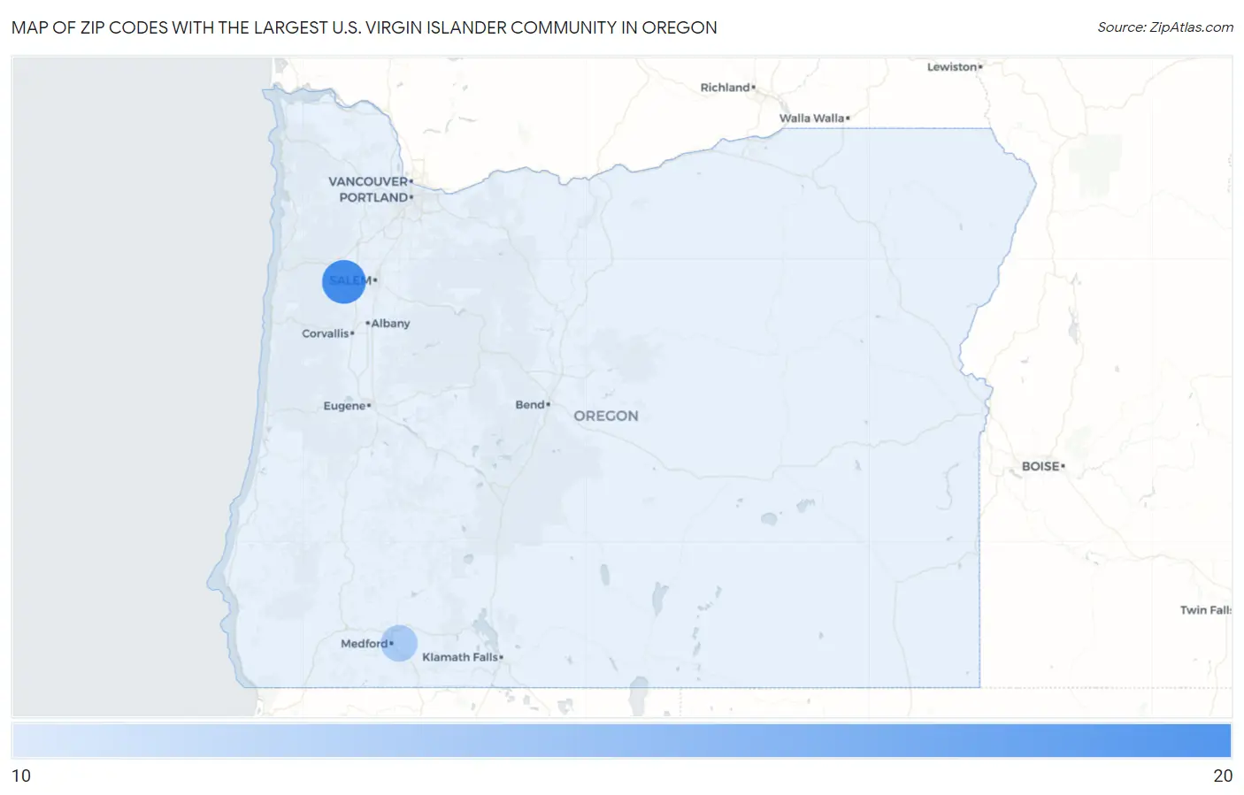 Zip Codes with the Largest U.S. Virgin Islander Community in Oregon Map