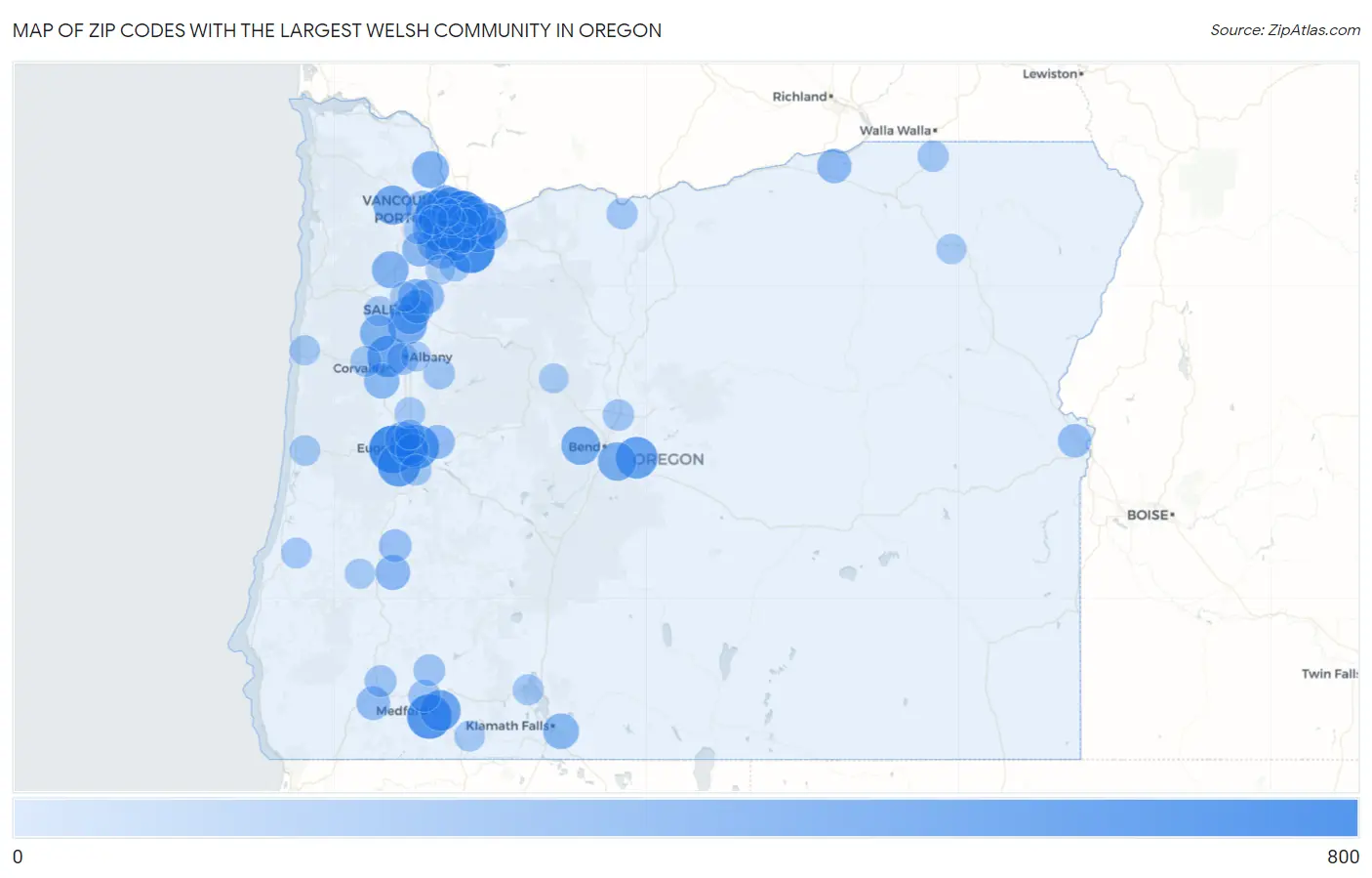 Zip Codes with the Largest Welsh Community in Oregon Map
