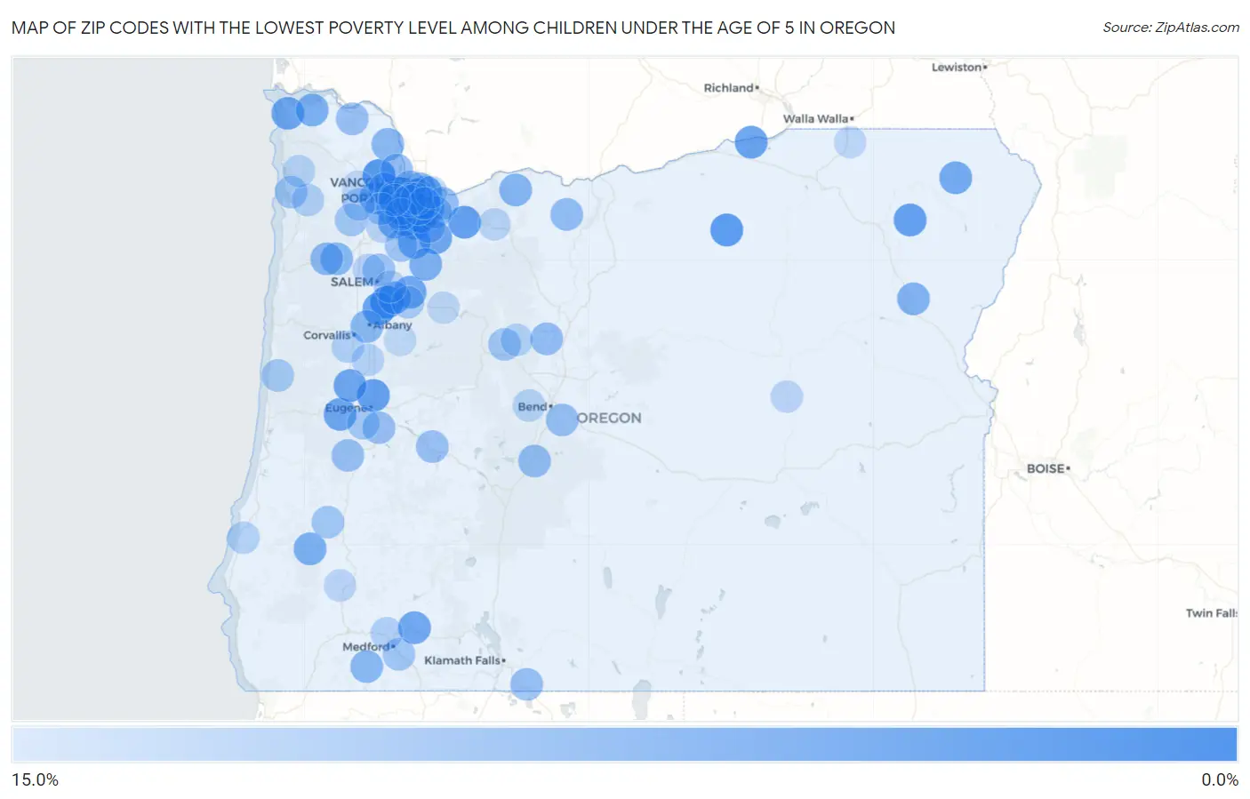 Zip Codes with the Lowest Poverty Level Among Children Under the Age of 5 in Oregon Map