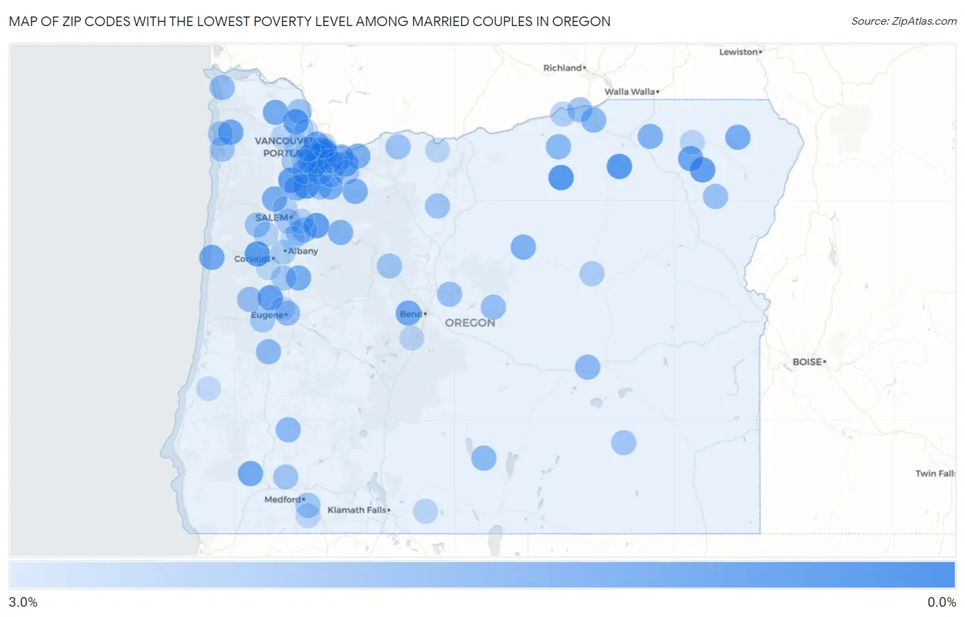 Zip Codes with the Lowest Poverty Level Among Married Couples in Oregon Map