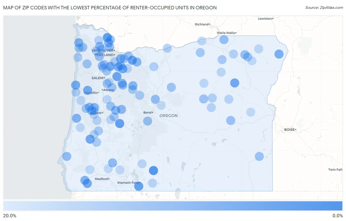 Zip Codes with the Lowest Percentage of Renter-Occupied Units in Oregon Map