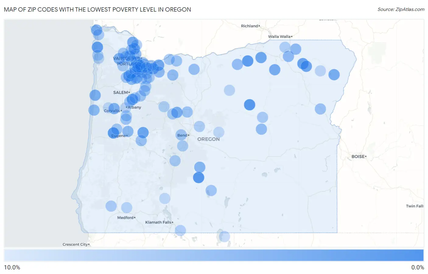 Zip Codes with the Lowest Poverty Level in Oregon Map