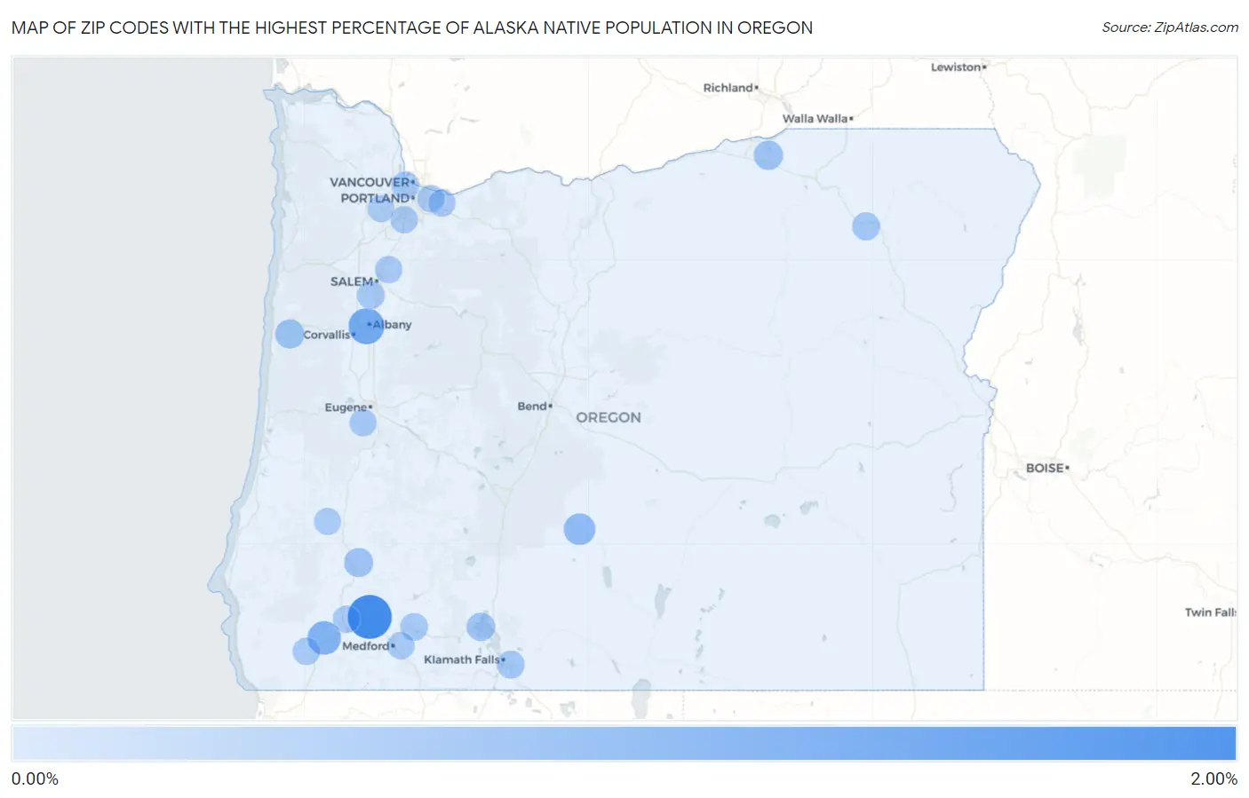 Zip Codes with the Highest Percentage of Alaska Native Population in Oregon Map