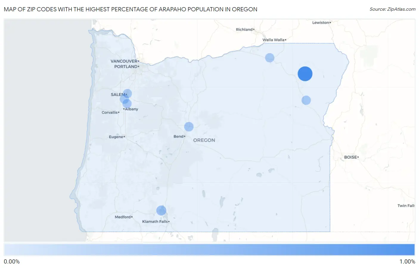 Zip Codes with the Highest Percentage of Arapaho Population in Oregon Map