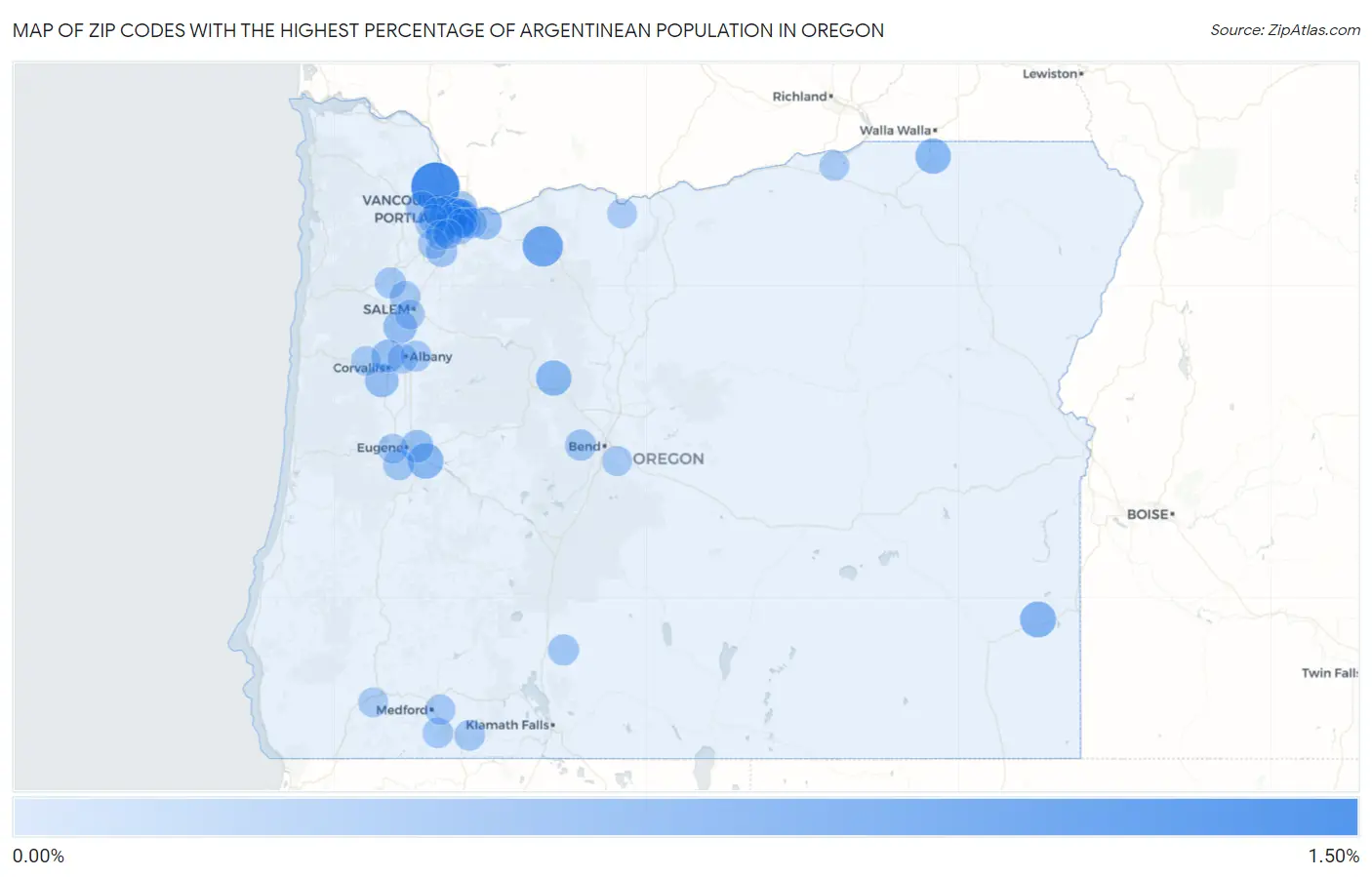 Zip Codes with the Highest Percentage of Argentinean Population in Oregon Map