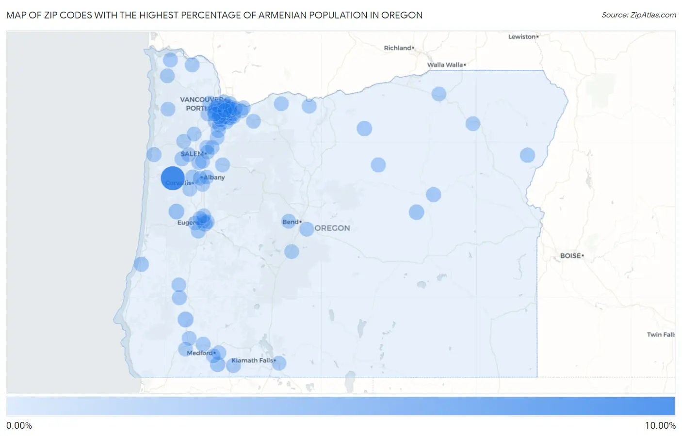 Zip Codes with the Highest Percentage of Armenian Population in Oregon Map