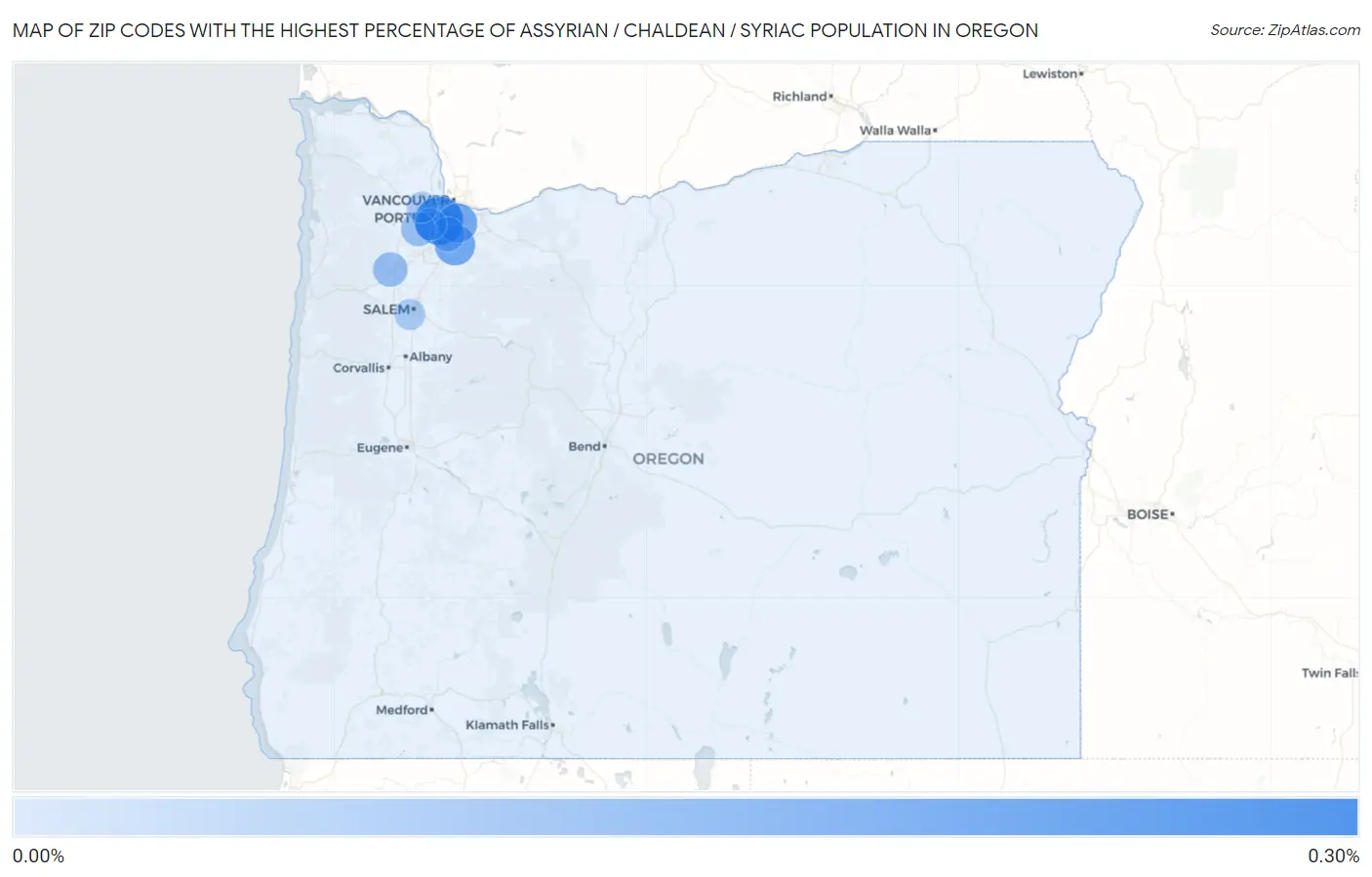 Zip Codes with the Highest Percentage of Assyrian / Chaldean / Syriac Population in Oregon Map