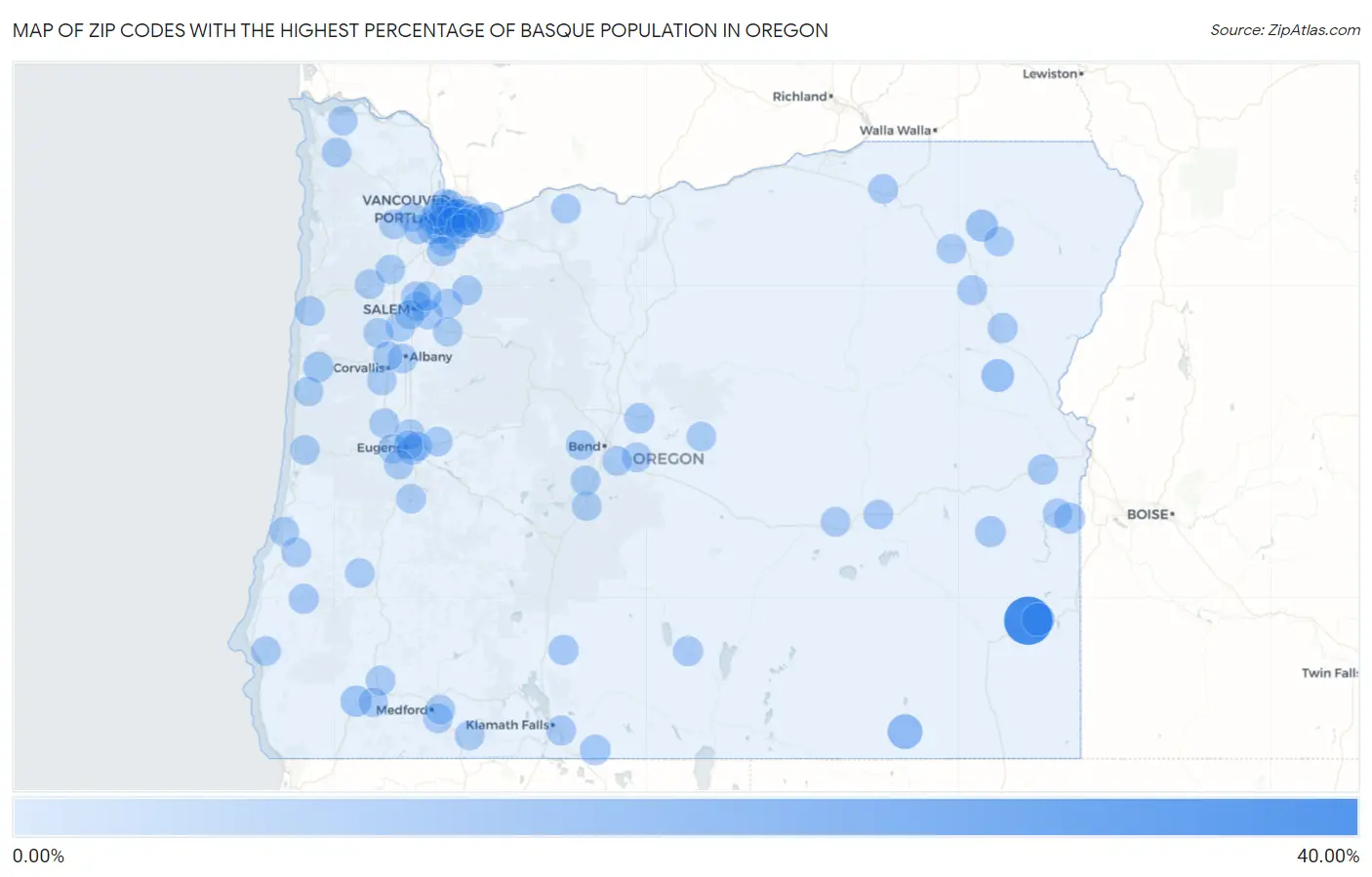 Zip Codes with the Highest Percentage of Basque Population in Oregon Map