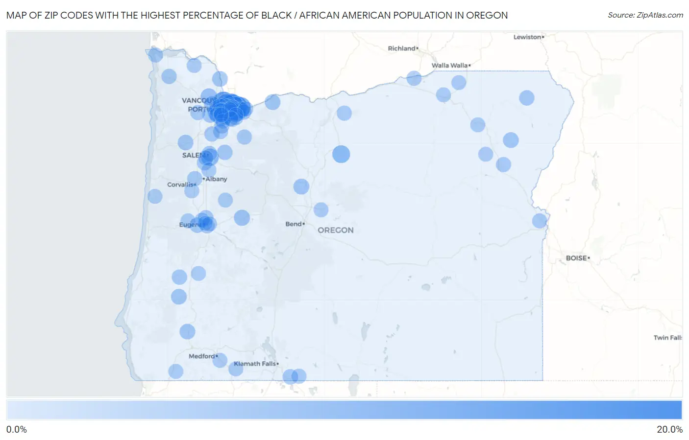 Zip Codes with the Highest Percentage of Black / African American Population in Oregon Map