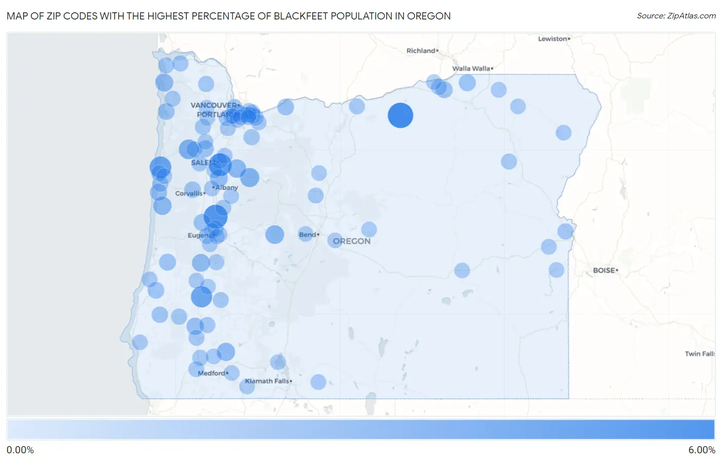 Zip Codes with the Highest Percentage of Blackfeet Population in Oregon Map