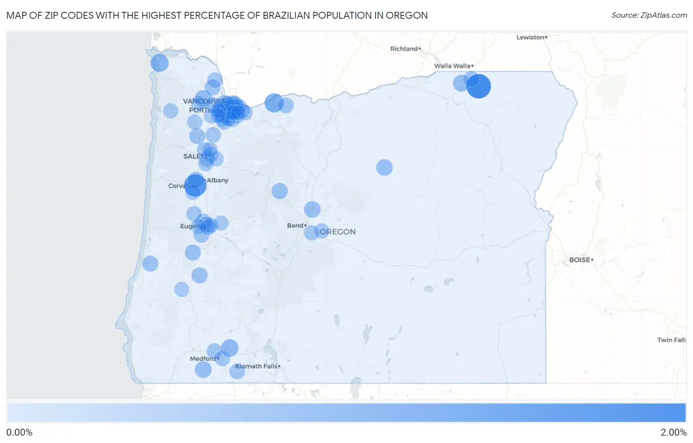 Zip Codes with the Highest Percentage of Brazilian Population in Oregon Map