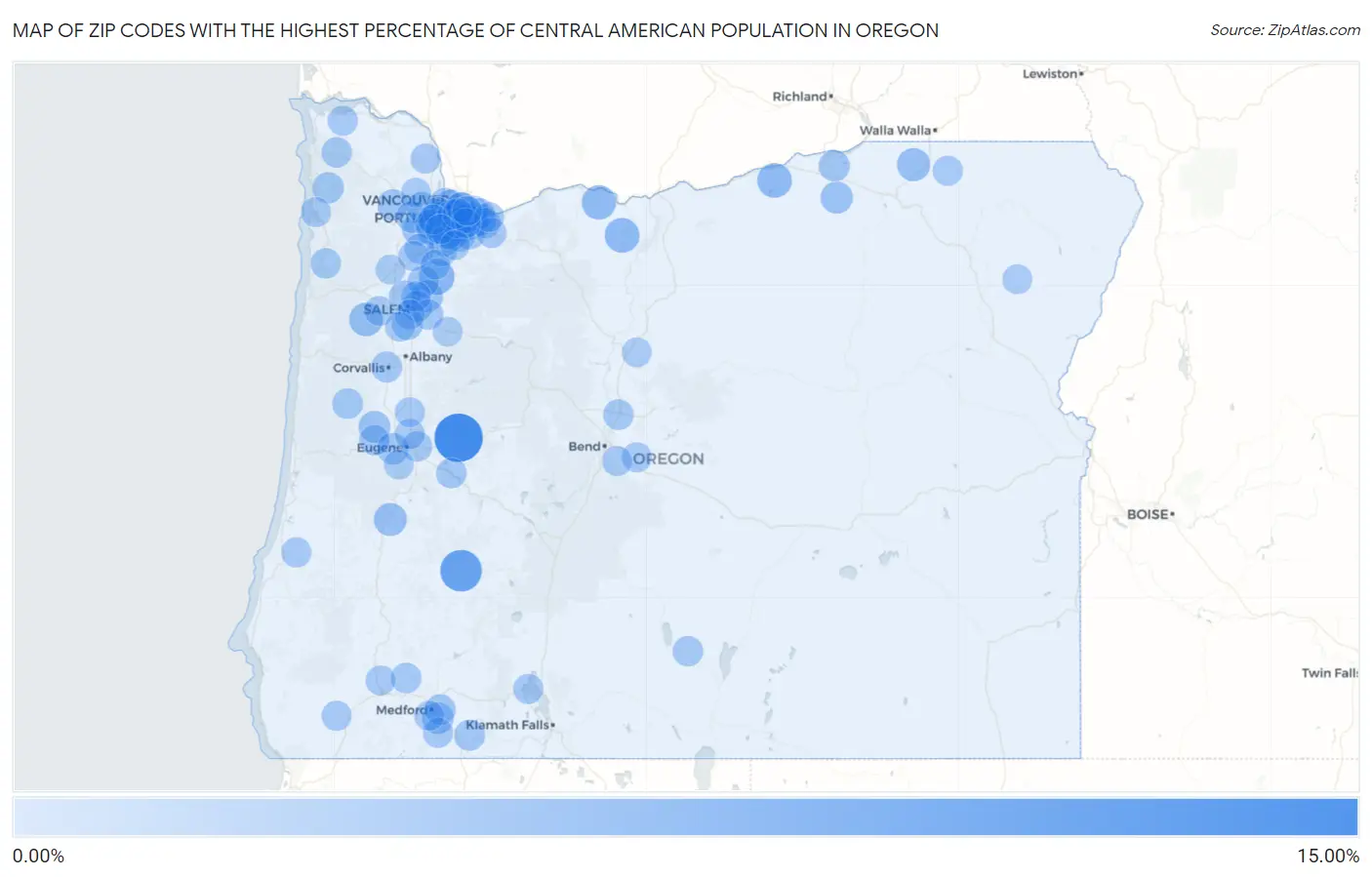 Zip Codes with the Highest Percentage of Central American Population in Oregon Map