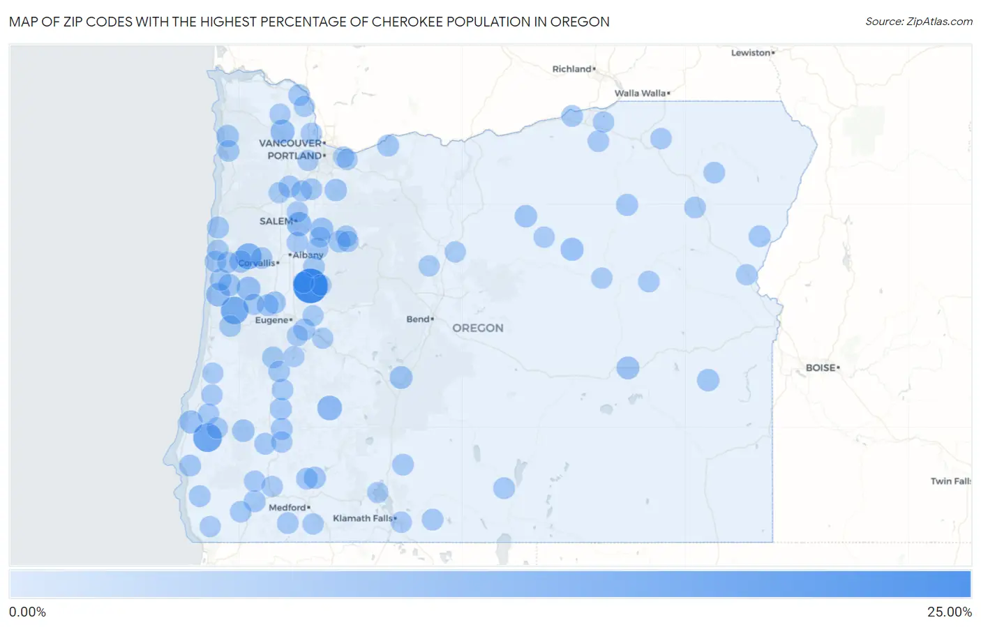 Zip Codes with the Highest Percentage of Cherokee Population in Oregon Map