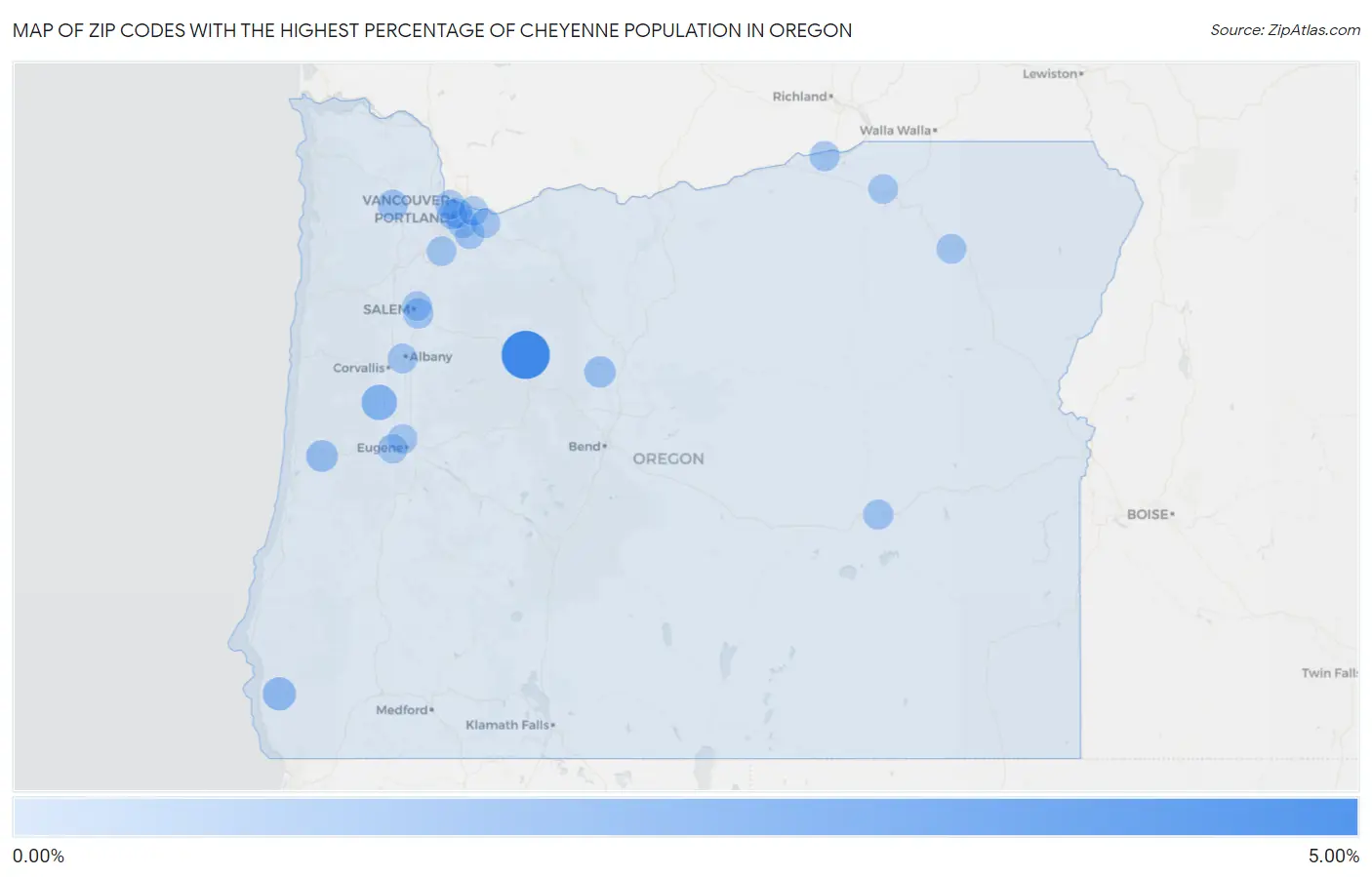 Zip Codes with the Highest Percentage of Cheyenne Population in Oregon Map