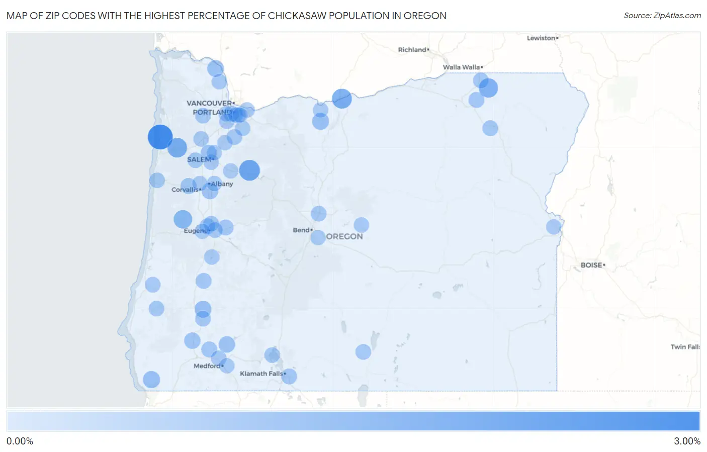 Zip Codes with the Highest Percentage of Chickasaw Population in Oregon Map
