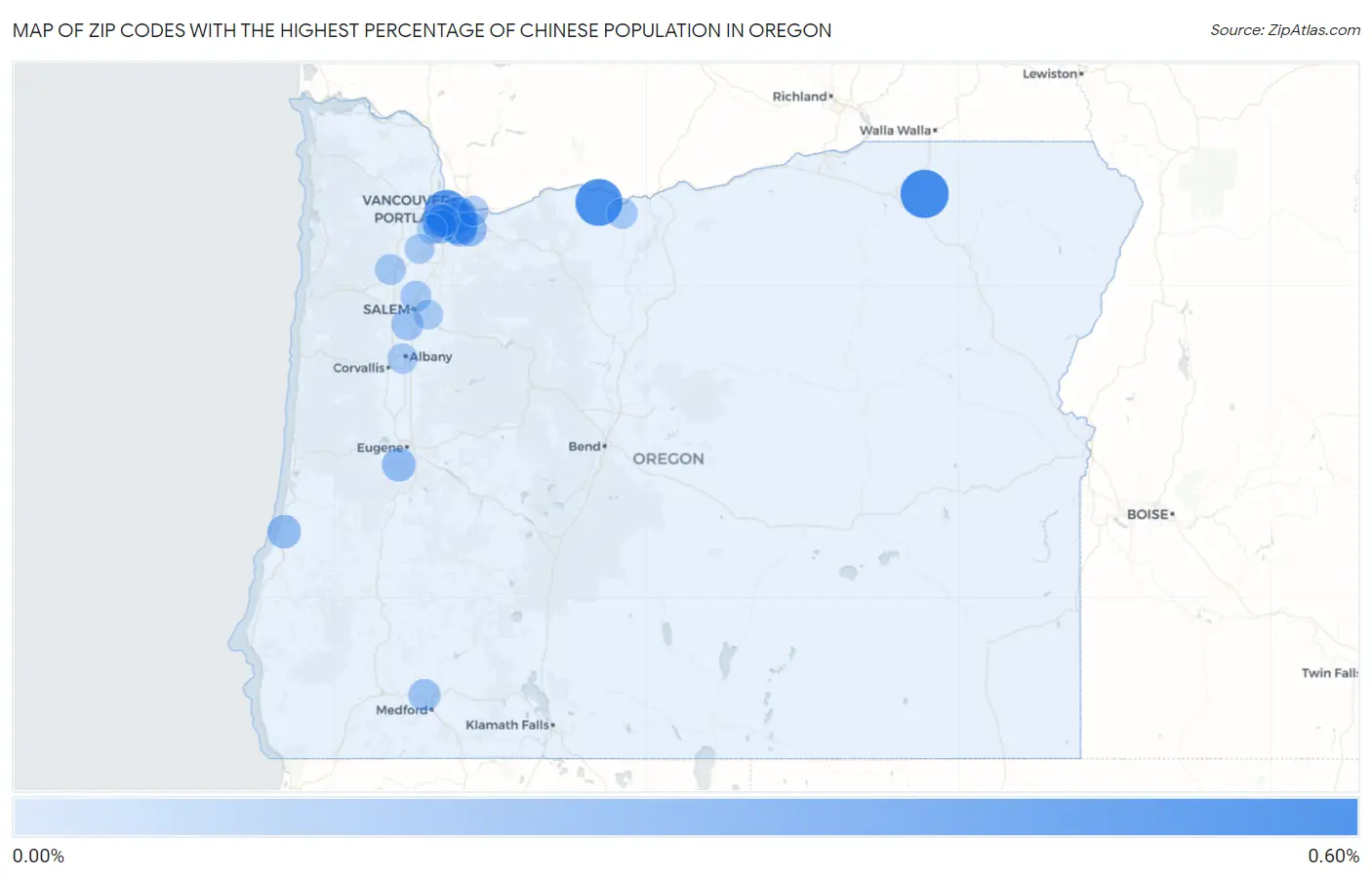 Zip Codes with the Highest Percentage of Chinese Population in Oregon Map