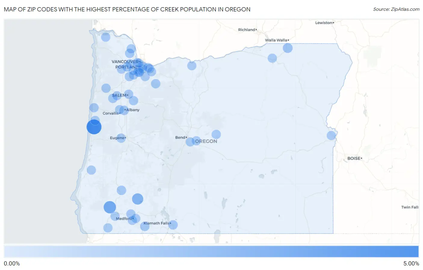 Zip Codes with the Highest Percentage of Creek Population in Oregon Map