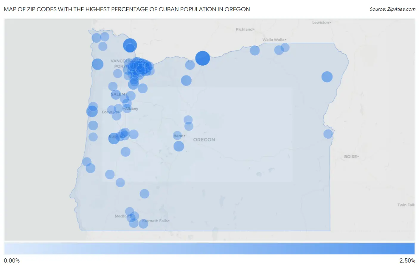 Zip Codes with the Highest Percentage of Cuban Population in Oregon Map