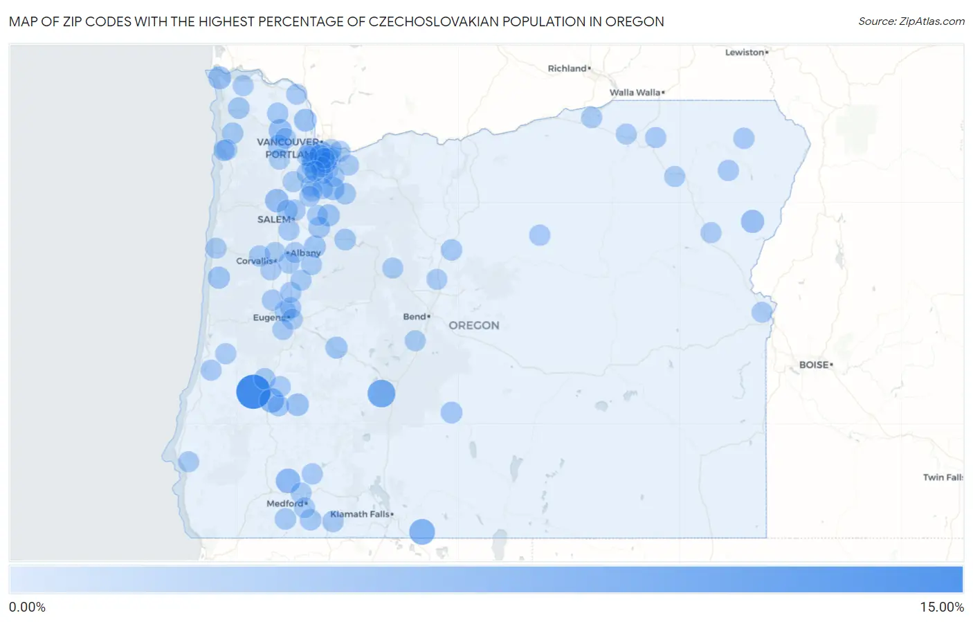 Zip Codes with the Highest Percentage of Czechoslovakian Population in Oregon Map