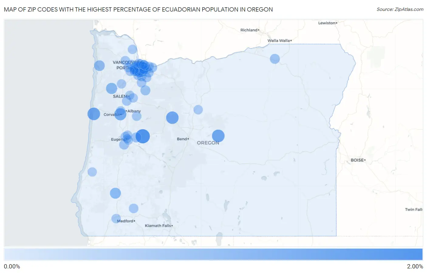 Zip Codes with the Highest Percentage of Ecuadorian Population in Oregon Map