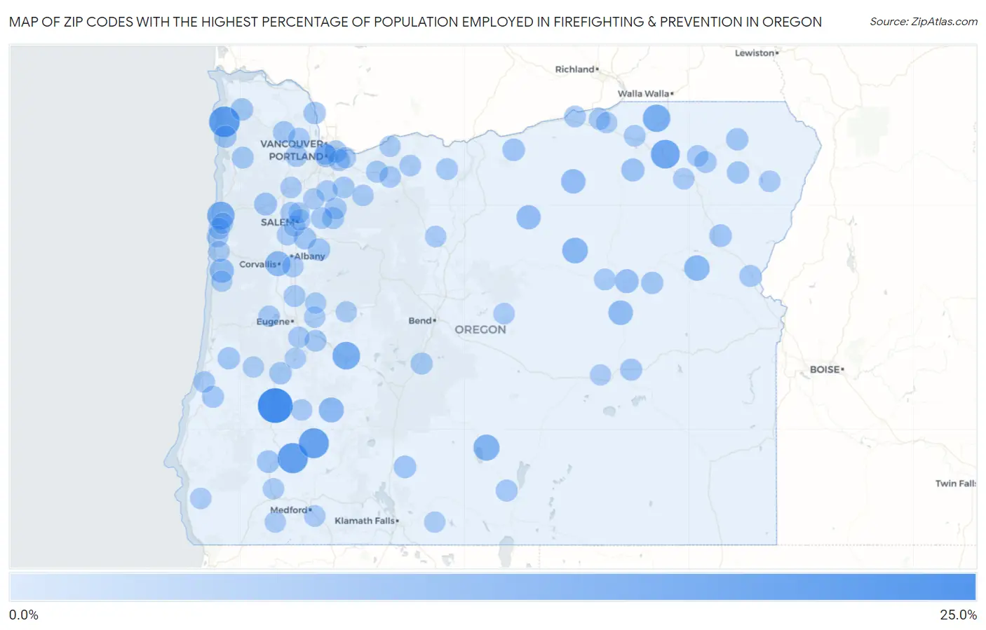 Zip Codes with the Highest Percentage of Population Employed in Firefighting & Prevention in Oregon Map