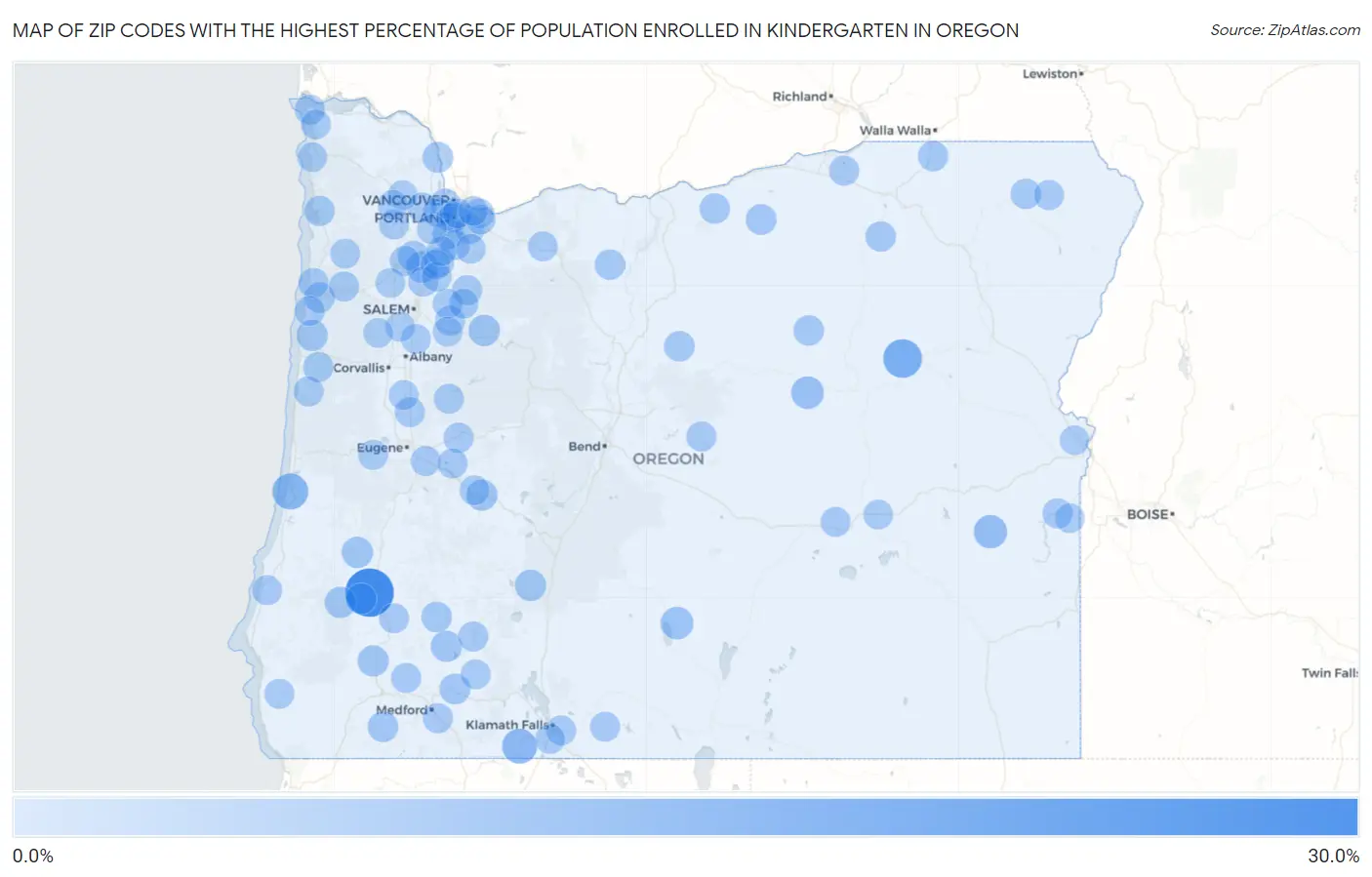 Zip Codes with the Highest Percentage of Population Enrolled in Kindergarten in Oregon Map