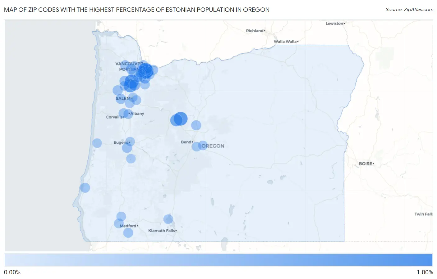 Zip Codes with the Highest Percentage of Estonian Population in Oregon Map