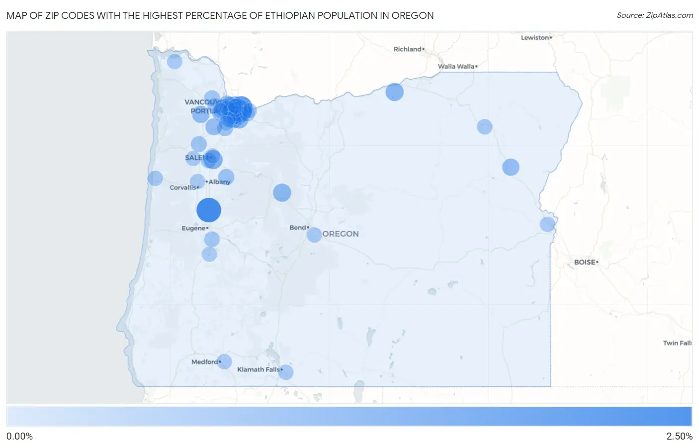 Zip Codes with the Highest Percentage of Ethiopian Population in Oregon Map